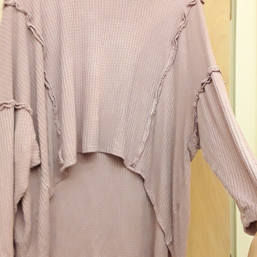 Pink Blush Mauve Boho Asymetrical Keyhole Sweater Tunic Top Native People L